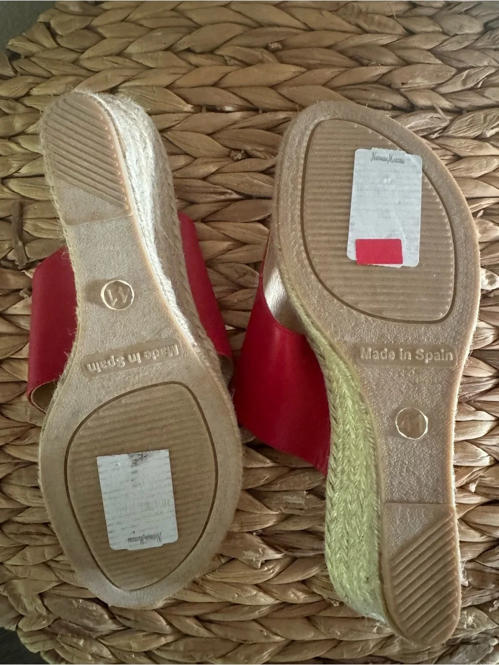 Neiman Marcus Red Leather Espadrille Thong Sandals - Women's